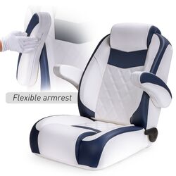 Kaiser High Back Recliner Captains Seat With Flip Up Armrests- Navy Blue/White
