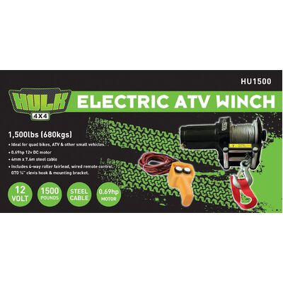 Hulk 4x4 Electric Atv Winch 1500Lbs 12V Steel Cable Ip55 Rating
