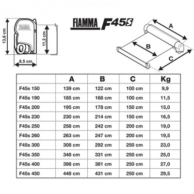 FIAMMA F45 S DEEP BLACK 350 ROYAL GREY AWNING. 06759B01R