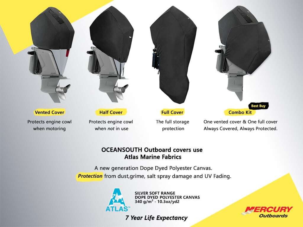 Oceansouth Black Cowling Cover For Mercury 4 Stroke V8 4.6L Outboard Motors – M000-S, 1 Year Warranty