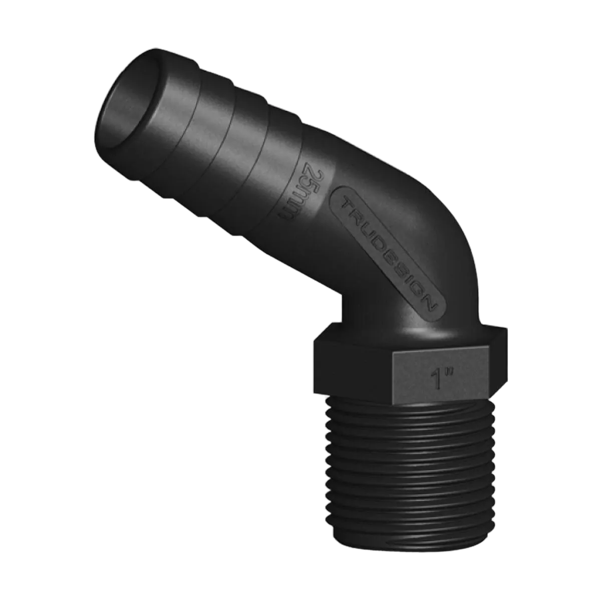 Tru Design Elbow Hose Tail 25mm x 1" Bsp Long Thread 120Â°