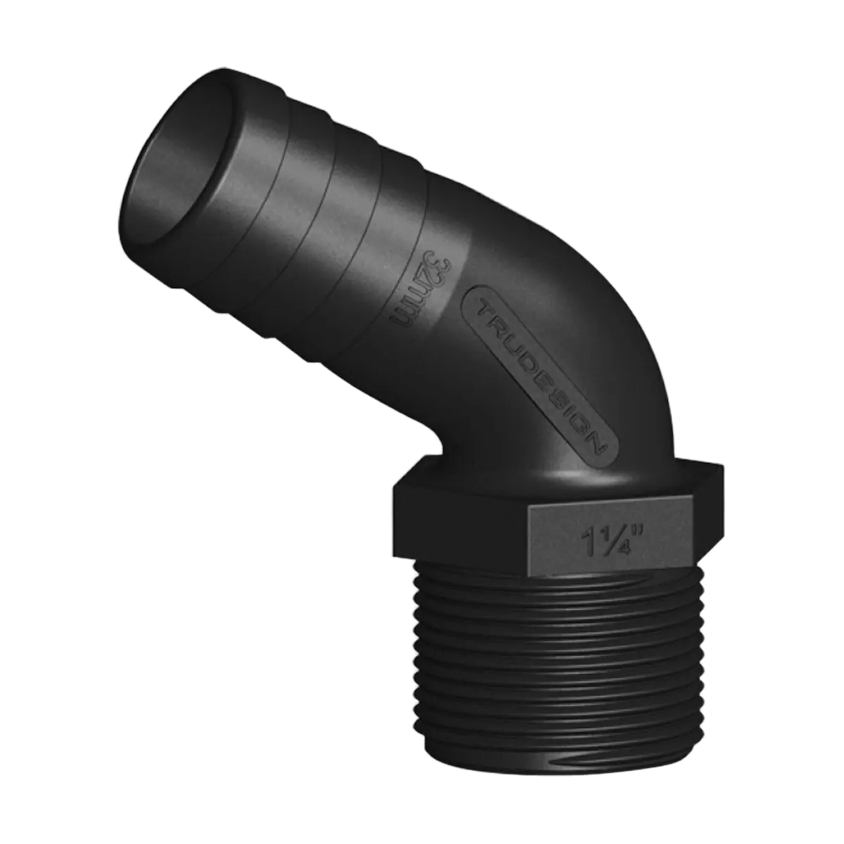 Tru Design Elbow Hose Tail 32mm x 1 1/4" Bsp Long Thread 120Â°