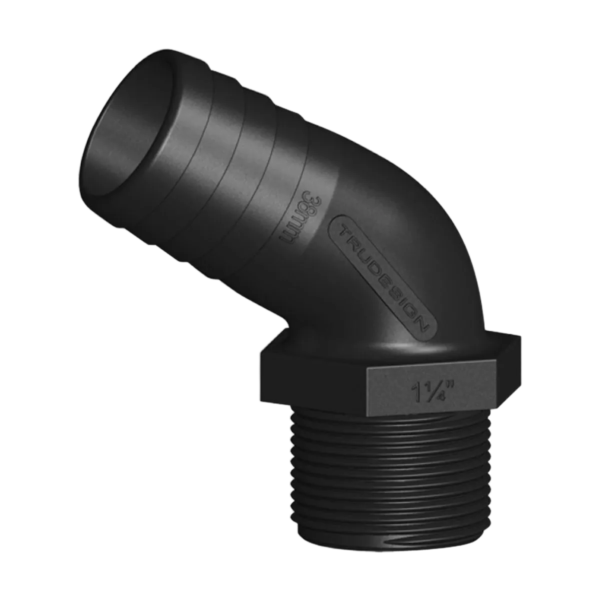 Tru Design Elbow Hose Tail 38mm x 1 1/4" Bsp Long Thread 120Â°