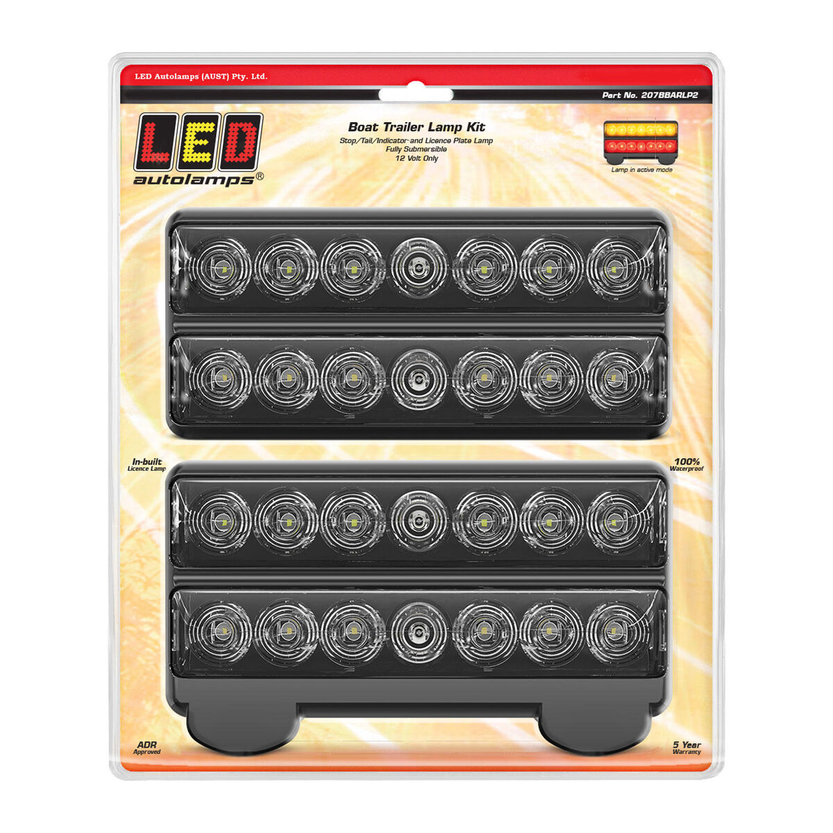 LED Autolamps 207BBARLP2 Pkt 2 Stop / Tail / Indicator & Licence Plate Light 12V Lhs