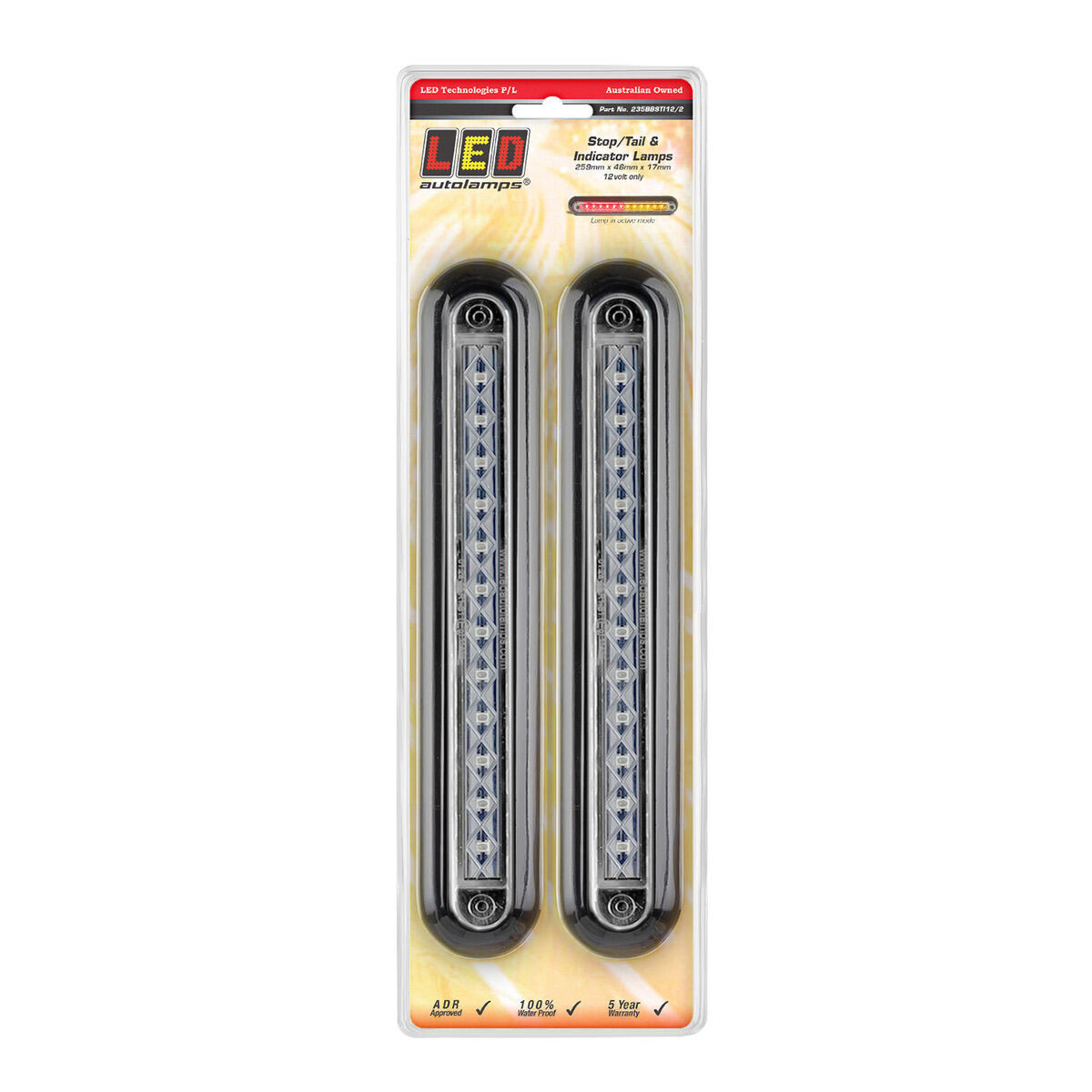 LED Autolamps 235BBSTI12/2 Twin Pack LED Stop/Tail/Indicator Lamp 12V Black Housing 40cm Lead