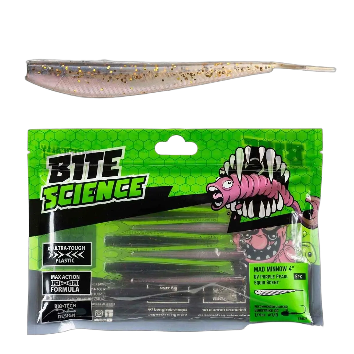 Bite Science Mad Minnow 4" UV Purple Pearl - PK/8