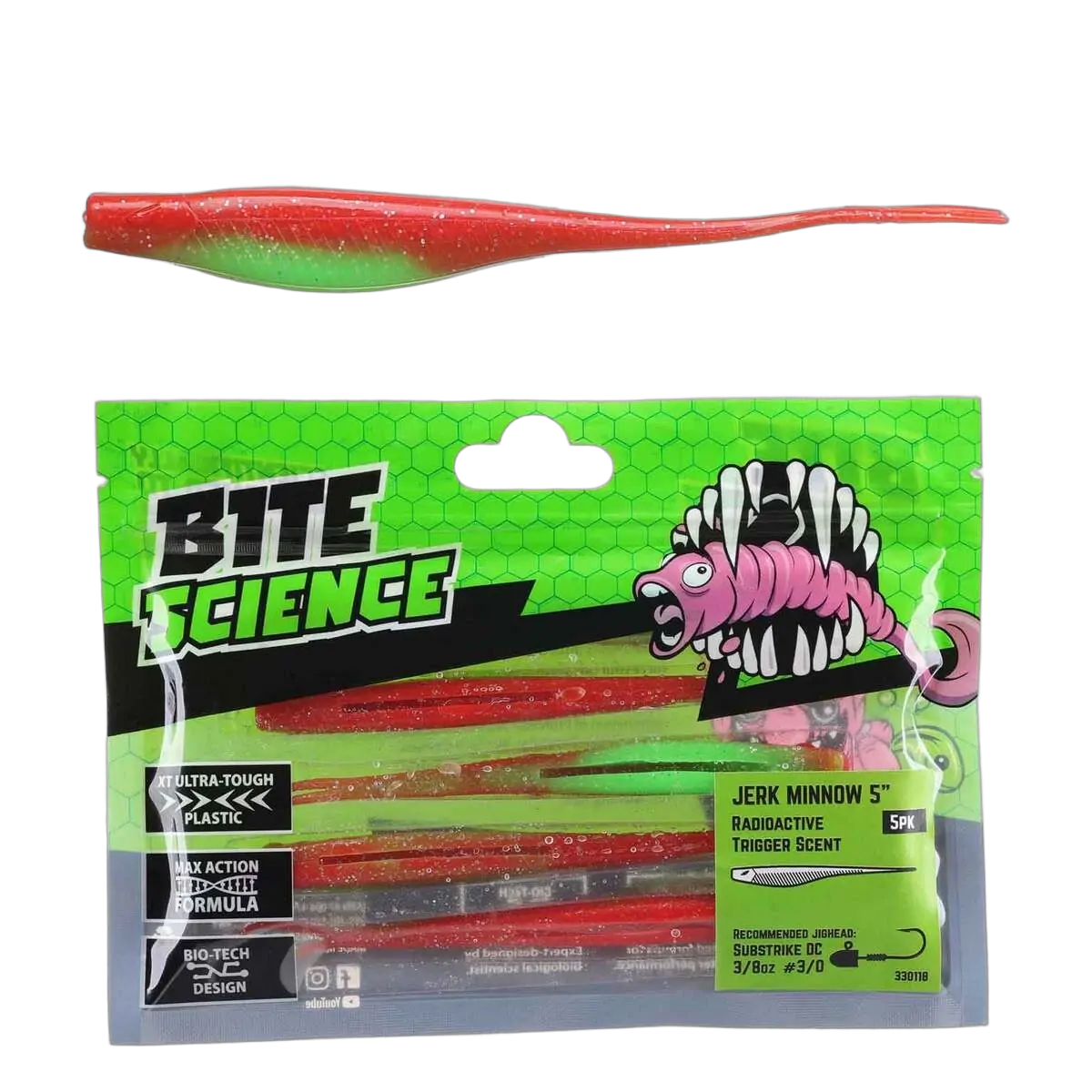 Bite Science Jerk Minnow 5" Radioactive - PK/5