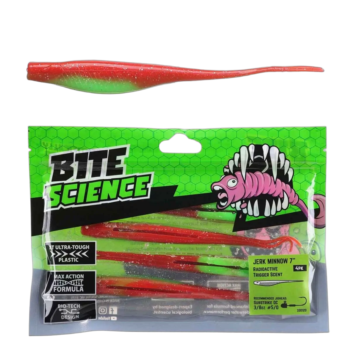 Bite Science Jerk Minnow 7" Radioactive - PK/4