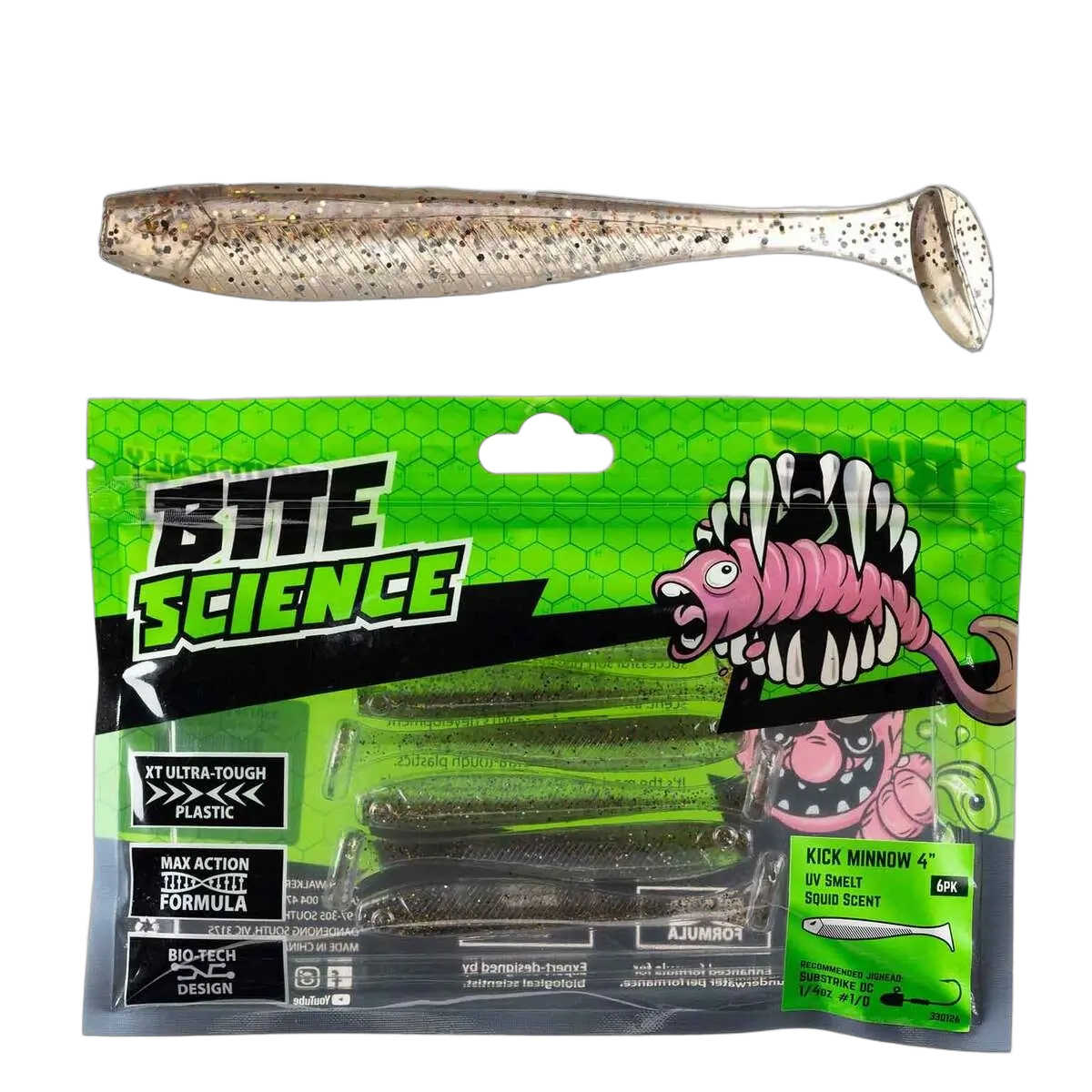Bite Science Kick Minnow 4" UV Smelt - PK/6