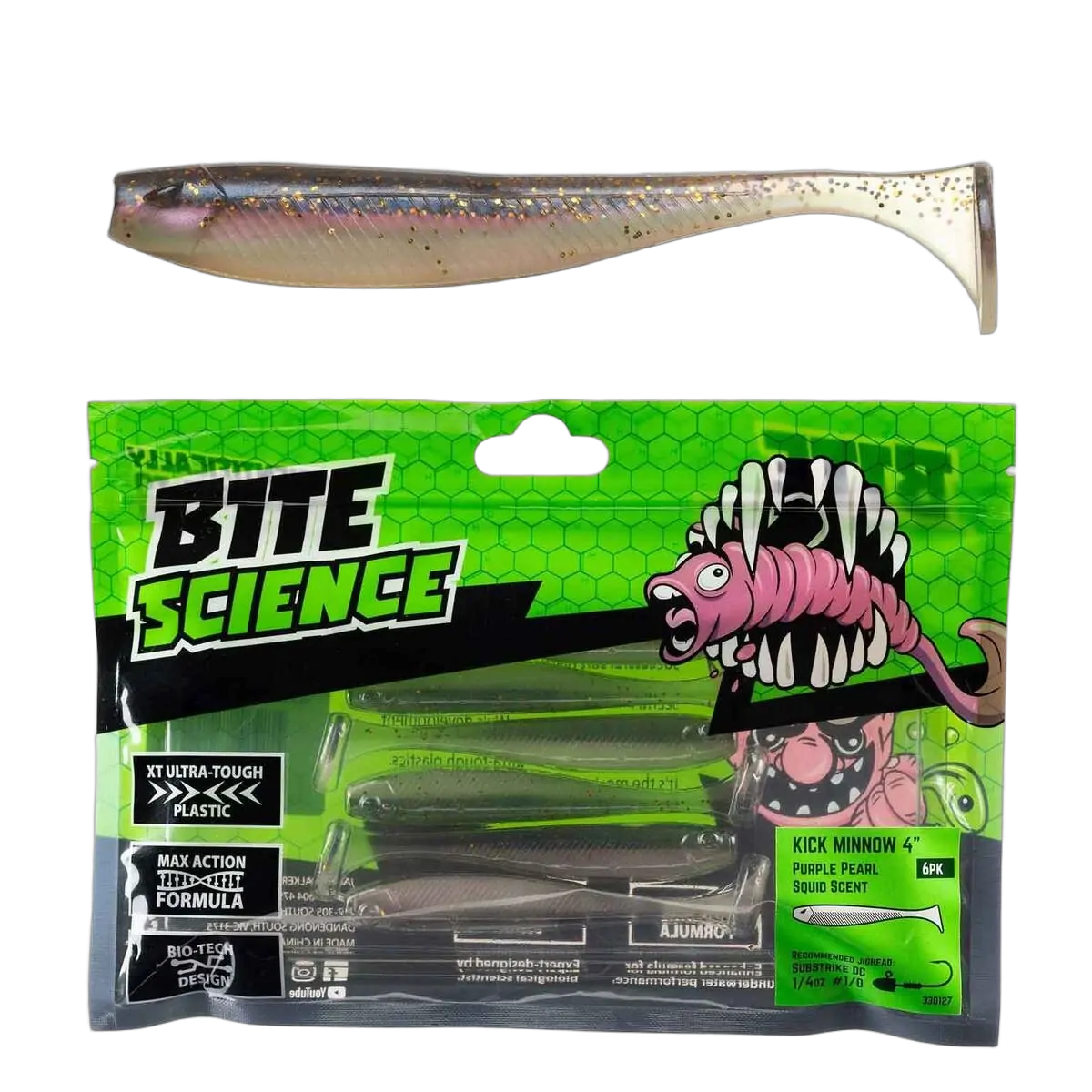 Bite Science Kick Minnow 4" Purple Pearl - PK/6