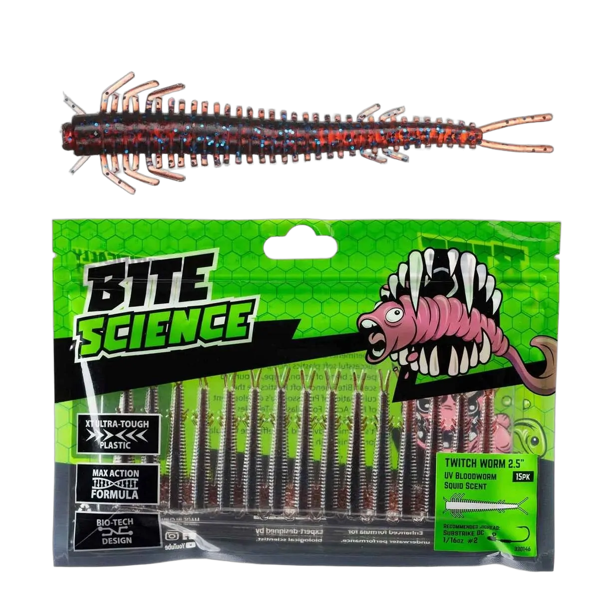 Twitch Worm 2.5" UV Bloodworm - 15pk - PK/15