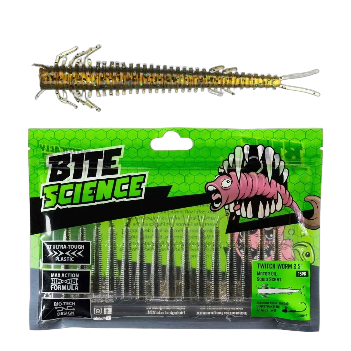 Twitch Worm 2.5" Motor Oil - 15pk - PK/15