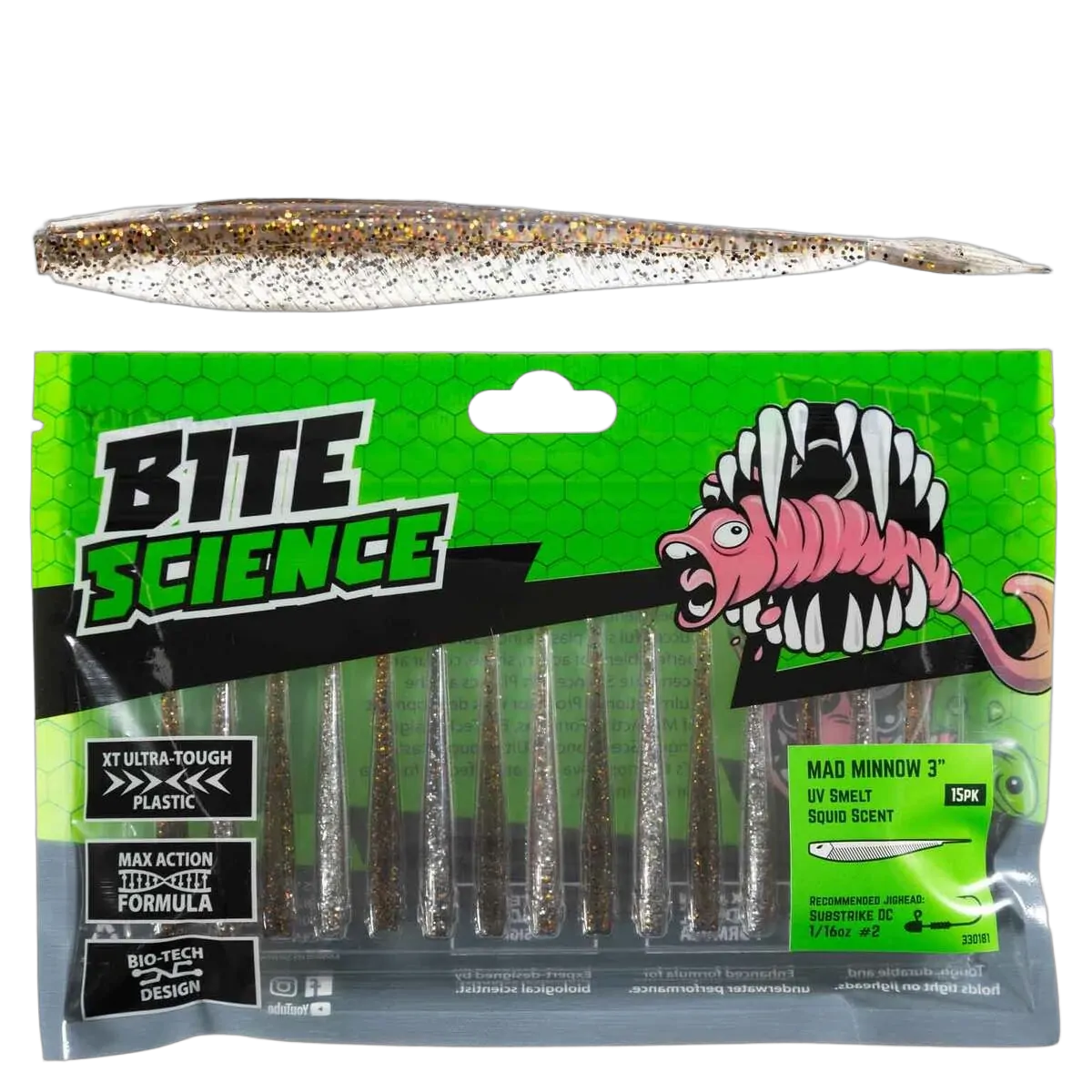 Bite Science Mad Minnow Lures 3" Uv Smelt - PK/15