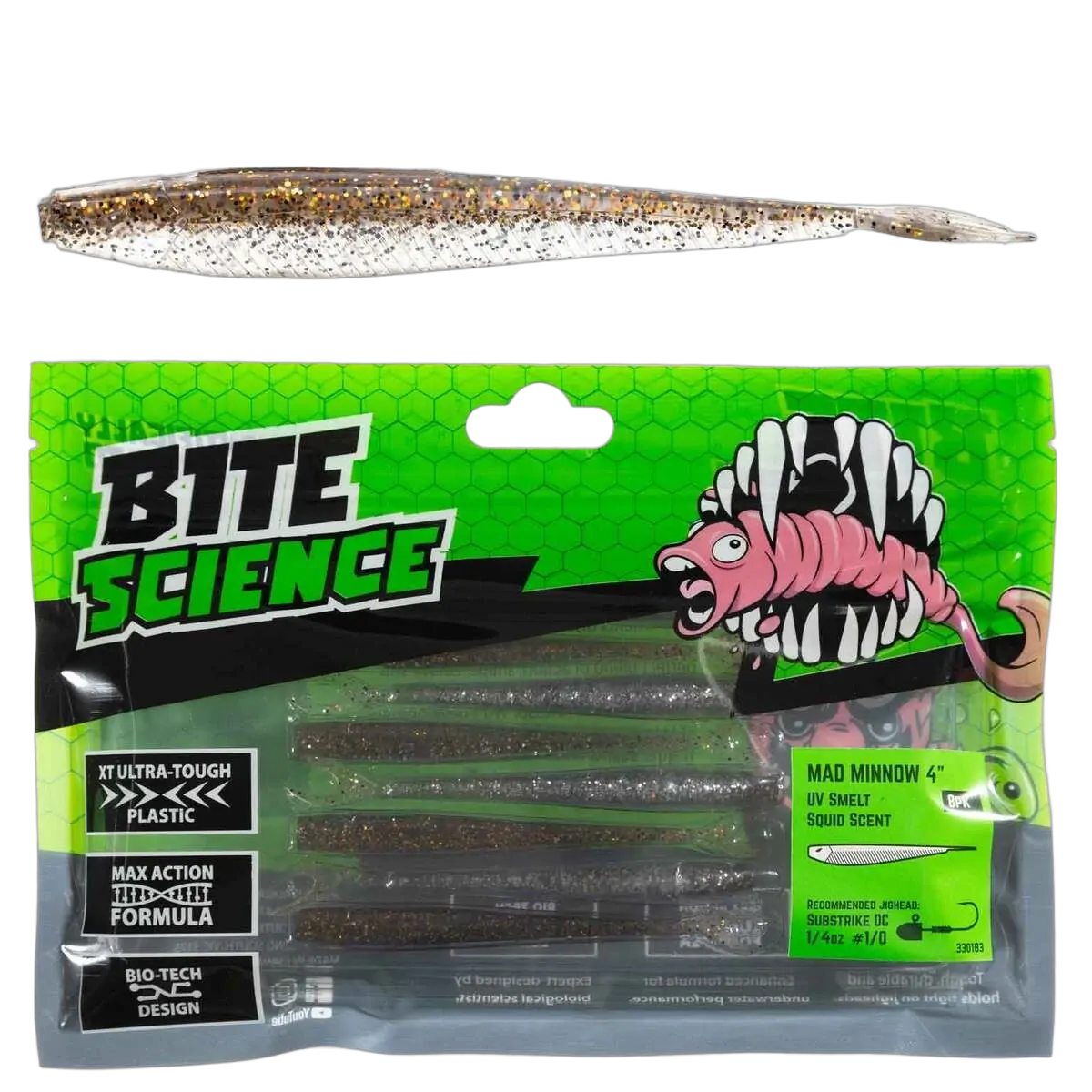 Bite Science Mad Minnow Lures 4" Uv Smelt - PK/8