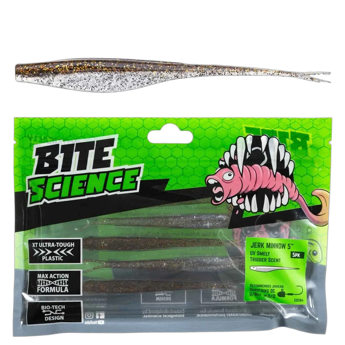 Bite Science Jerk Minnow Lures 5" Uv Smelt - PK/5