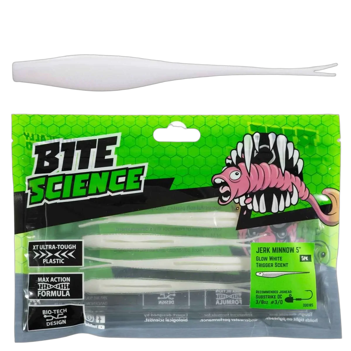 Bite Science Jerk Minnow Lures 5" Glow White - PK/5