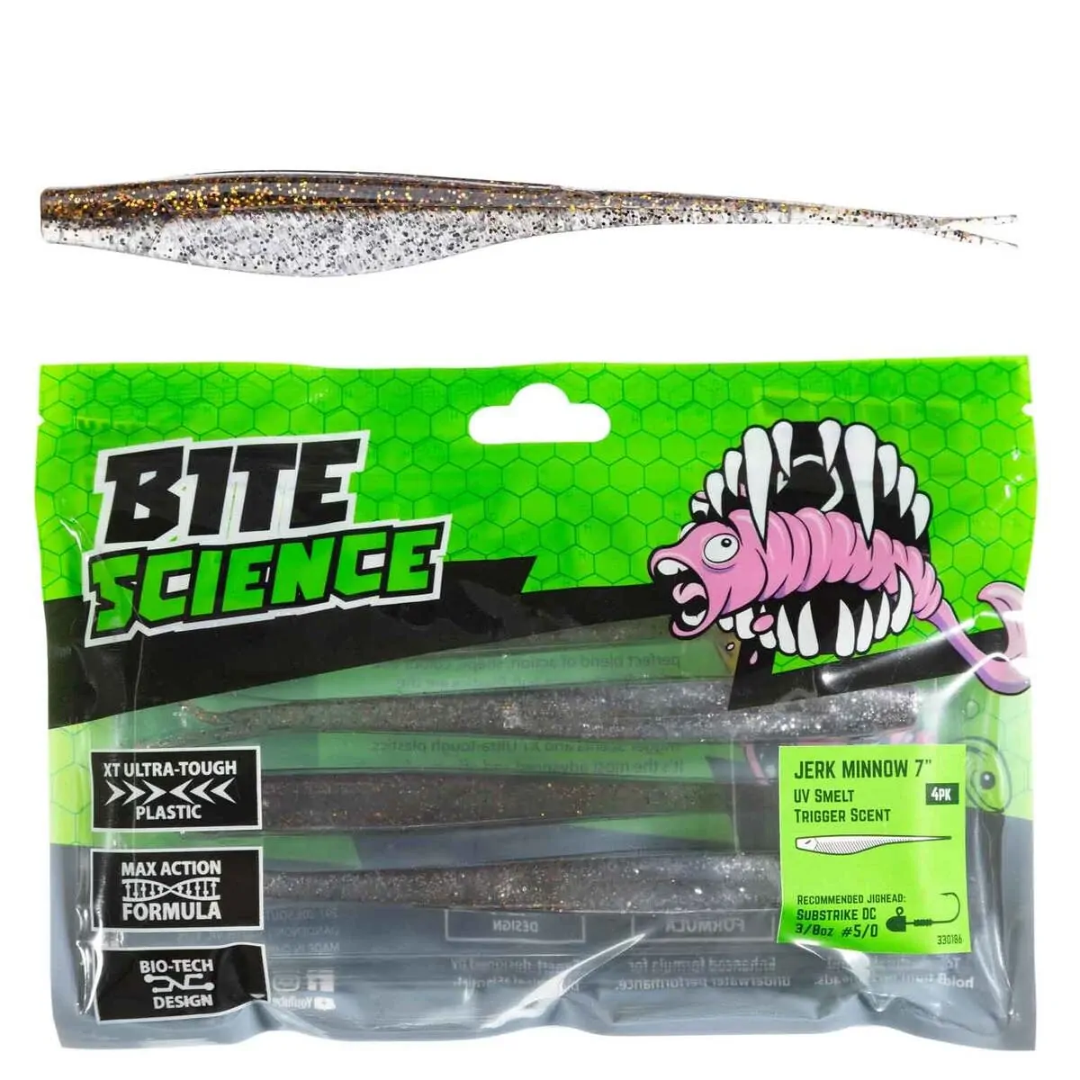 Bite Science Jerk Minnow Lures 7" Uv Smelt - PK/4