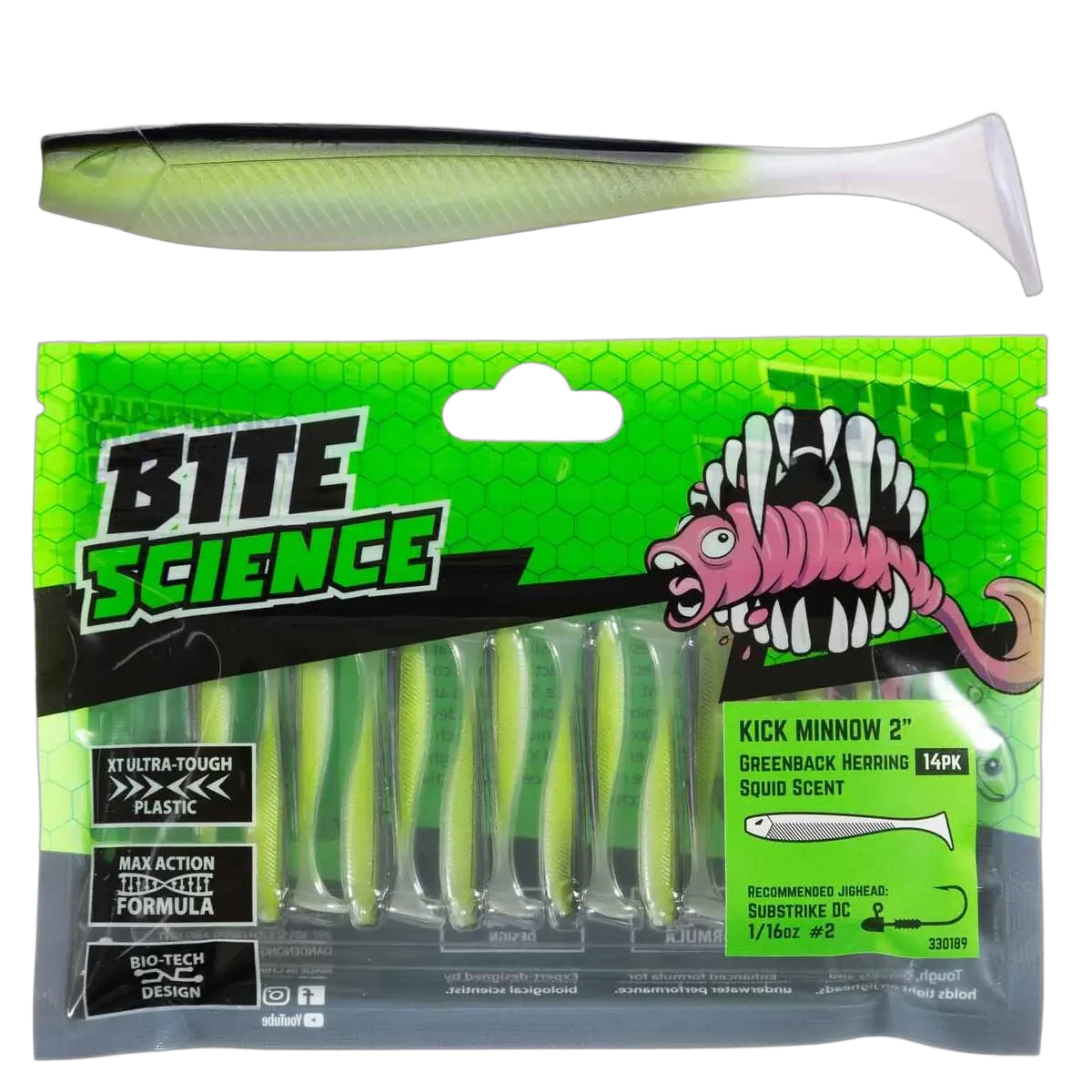 Bite Science Kick Minnow Lures 2" Greenback Hering - PK/14
