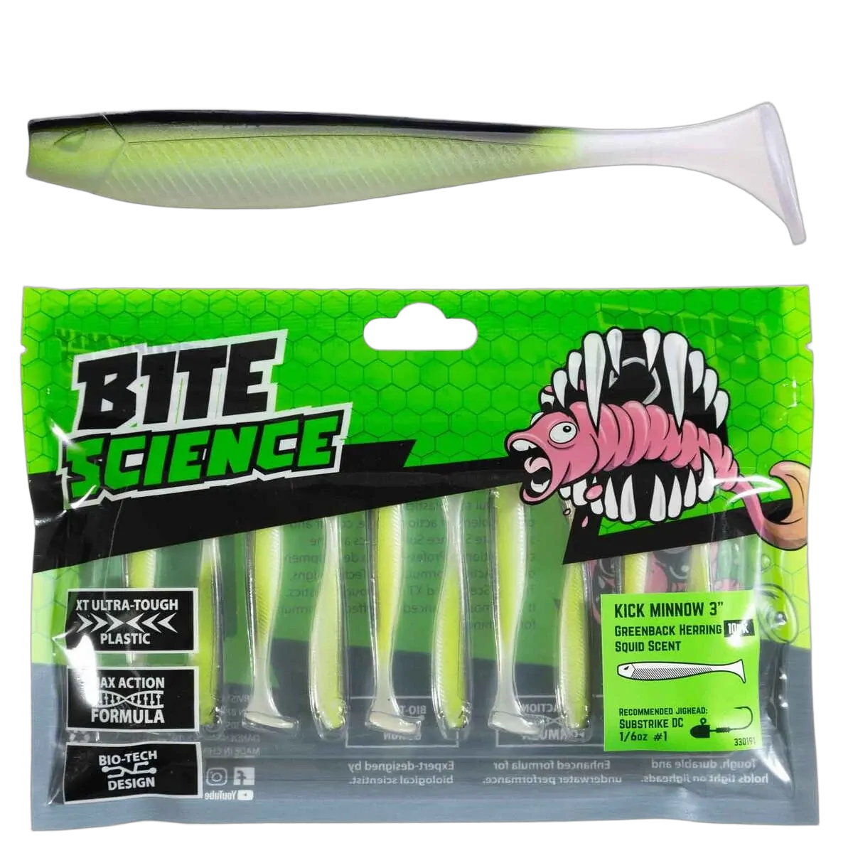Bite Science Kick Minnow Lures 3" Greenback Hering - PK/10