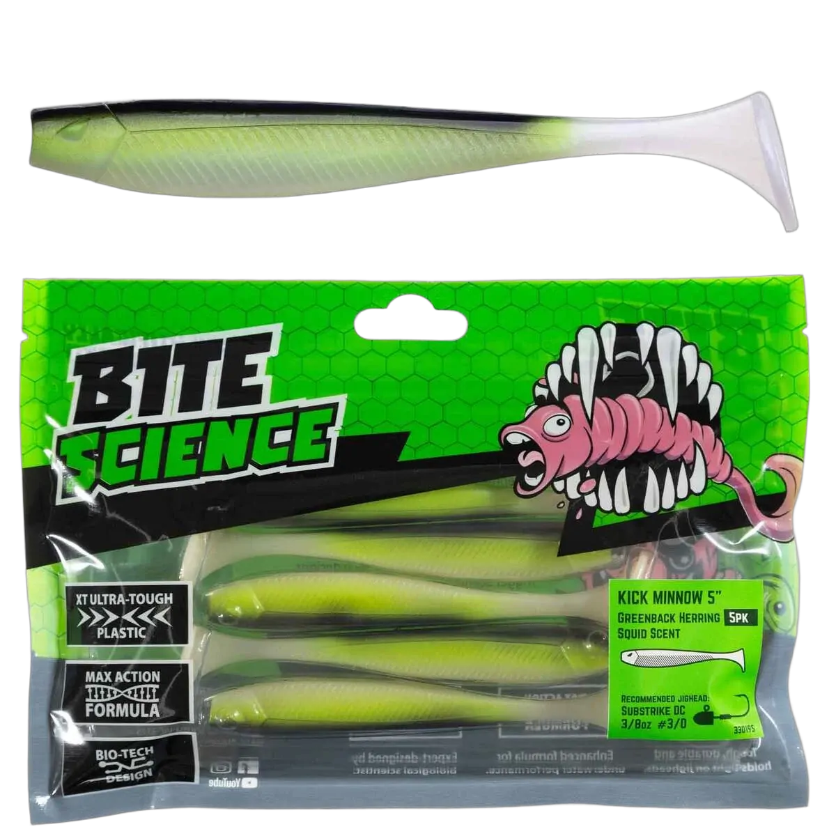Bite Science Kick Minnow Lures 5" Greenback Hering - PK/5