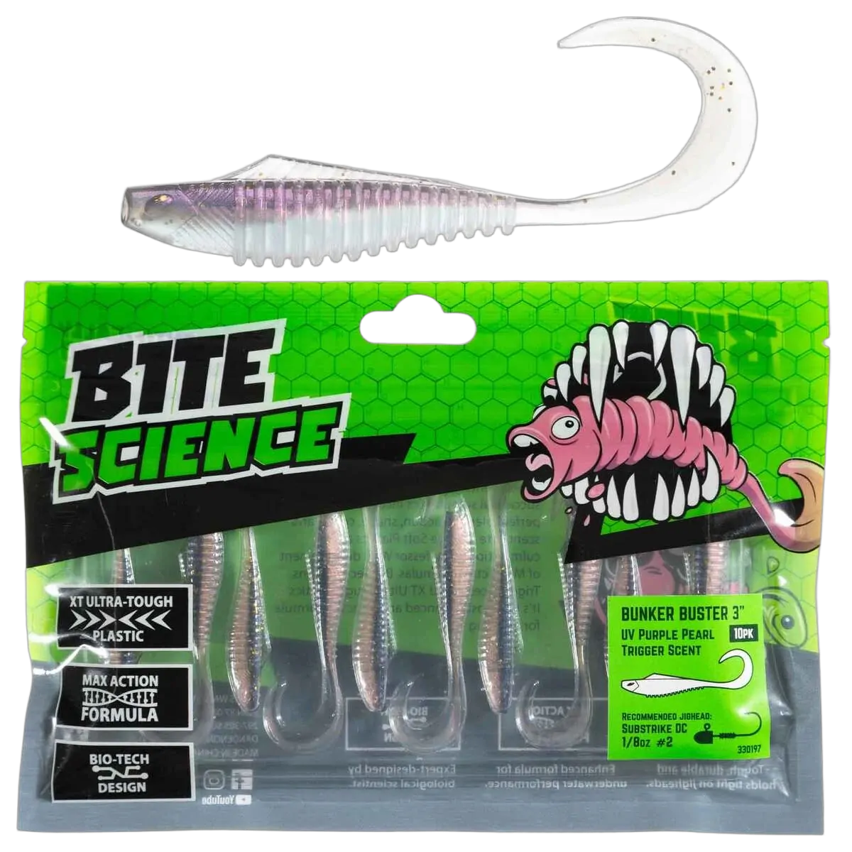 Bite Science Bunker Buster Lures 3" Uv Purple Pearl - PK/10