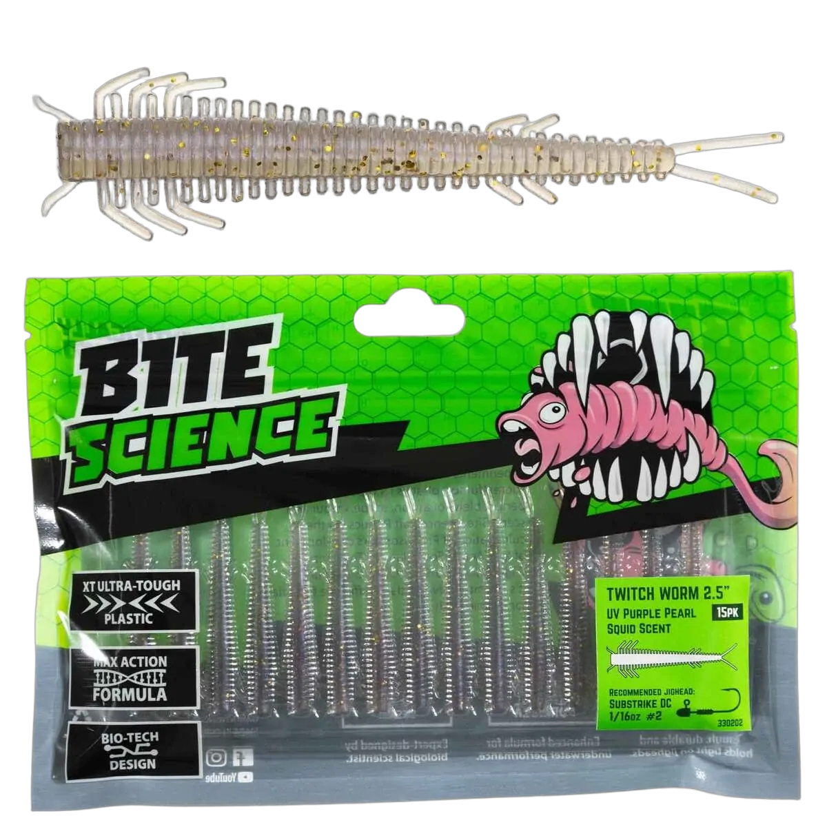 Twitch Worm Lures 2.5" Uv Purple Pearl - PK/15