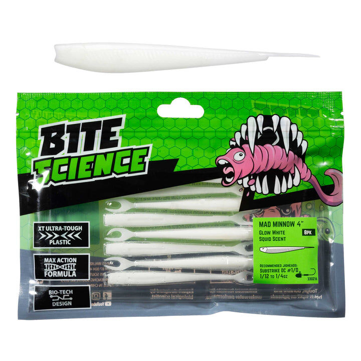 Bite Science Mad Minnow Lures 4" Glow White