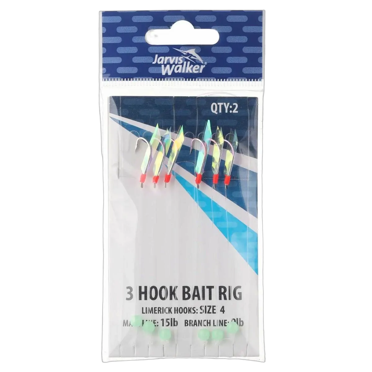 3-Hook Bait Rig - Limerick Hook - Main Line 15lb - Branch Line 9lb - Sz 4 - 2pk - PK/2