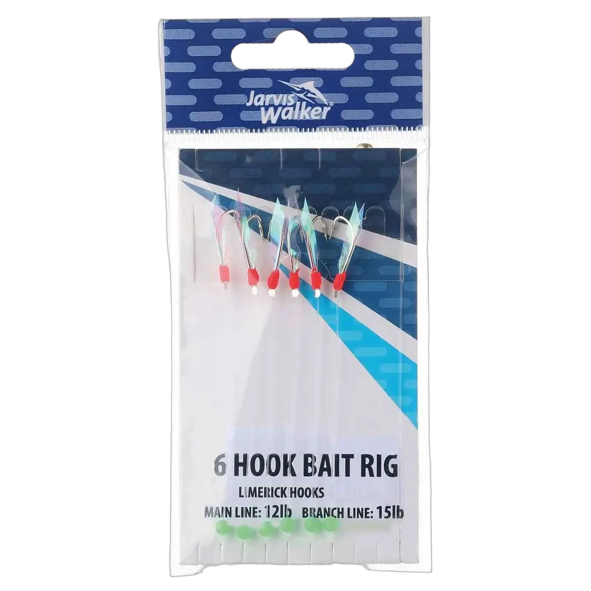 6-Hook Bait Rig - Limerick Hook - Main Line 12lb - Branch Line 15lb - Sz 8 - PK/1