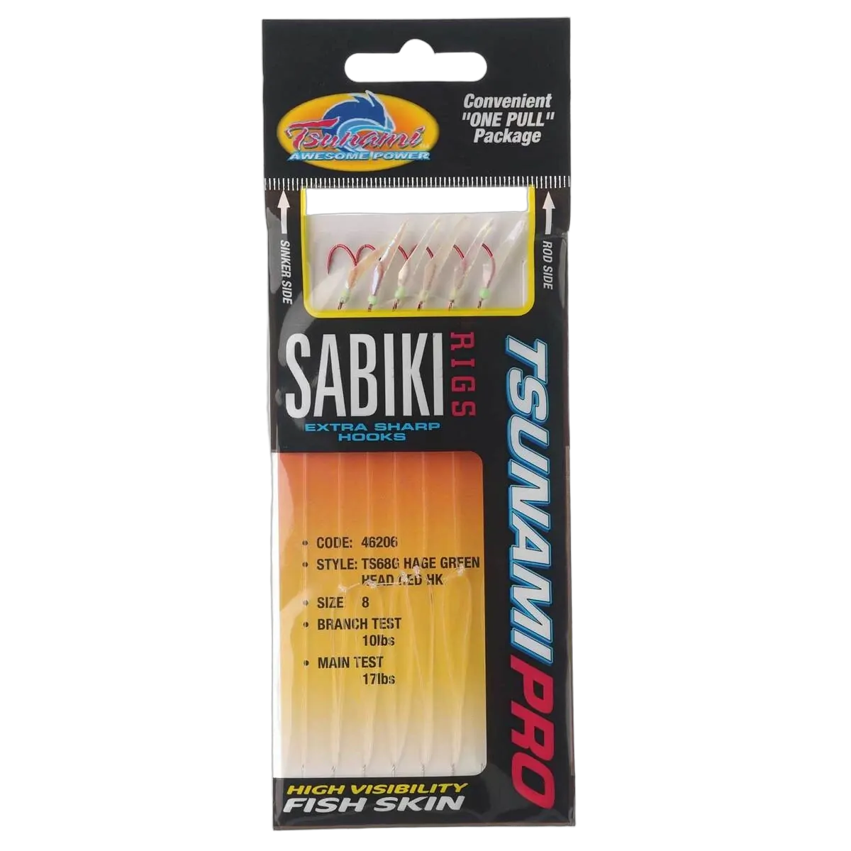 TS68G Hage Green Head 6 Red Hooks - Sz 8 - PK/1