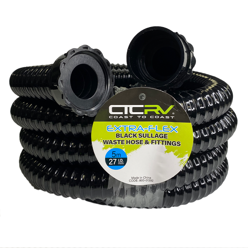 Coast to Coast Extra-Flex Sullage Waste Hose with 40mm Fittings - 5m BLK Roll - 27mm I.D.