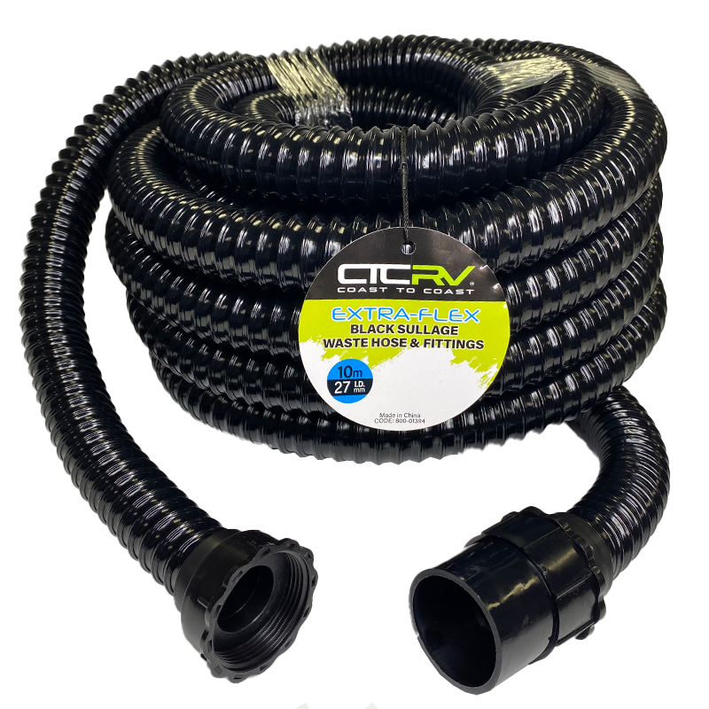 Coast to Coast Extra-Flex Sullage Waste Hose with 40mm Fittings - 10m BLK Roll - 27mm I.D.
