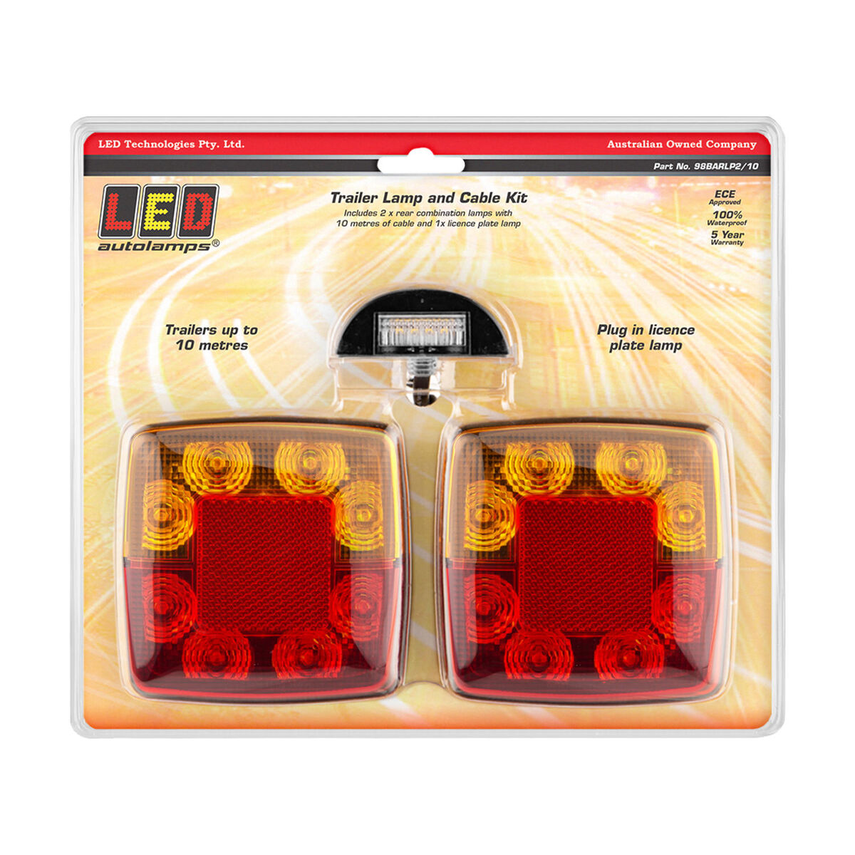 LED Autolamps 98BARLP2/10 Trailer Lamp Kit Inc. 2x 98Bar with 10M Lead & Licence Plate Lamp