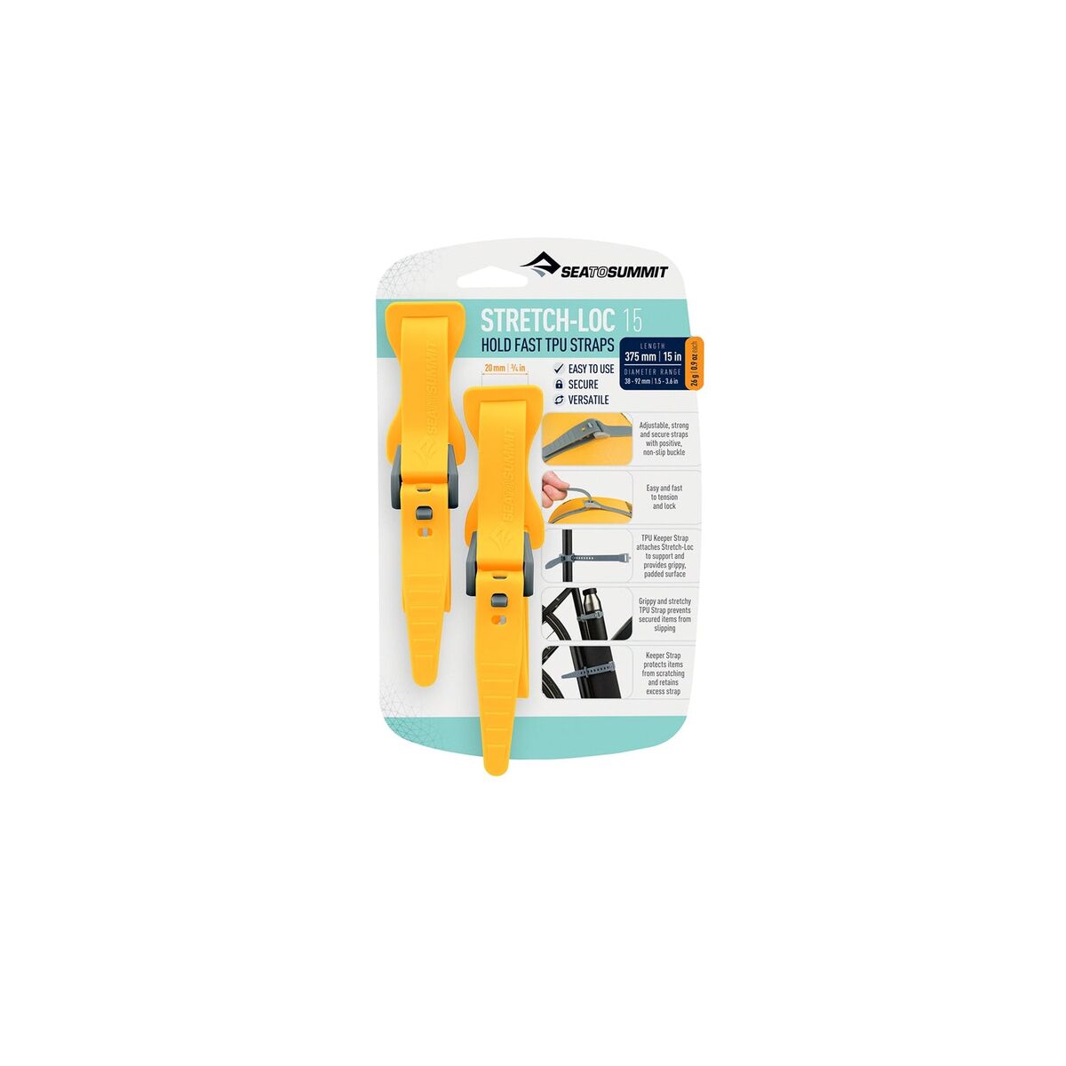 SEA TO SUMMIT Stretch-Loc 15 - [2 Pack] 20mm x 375mm Yellow