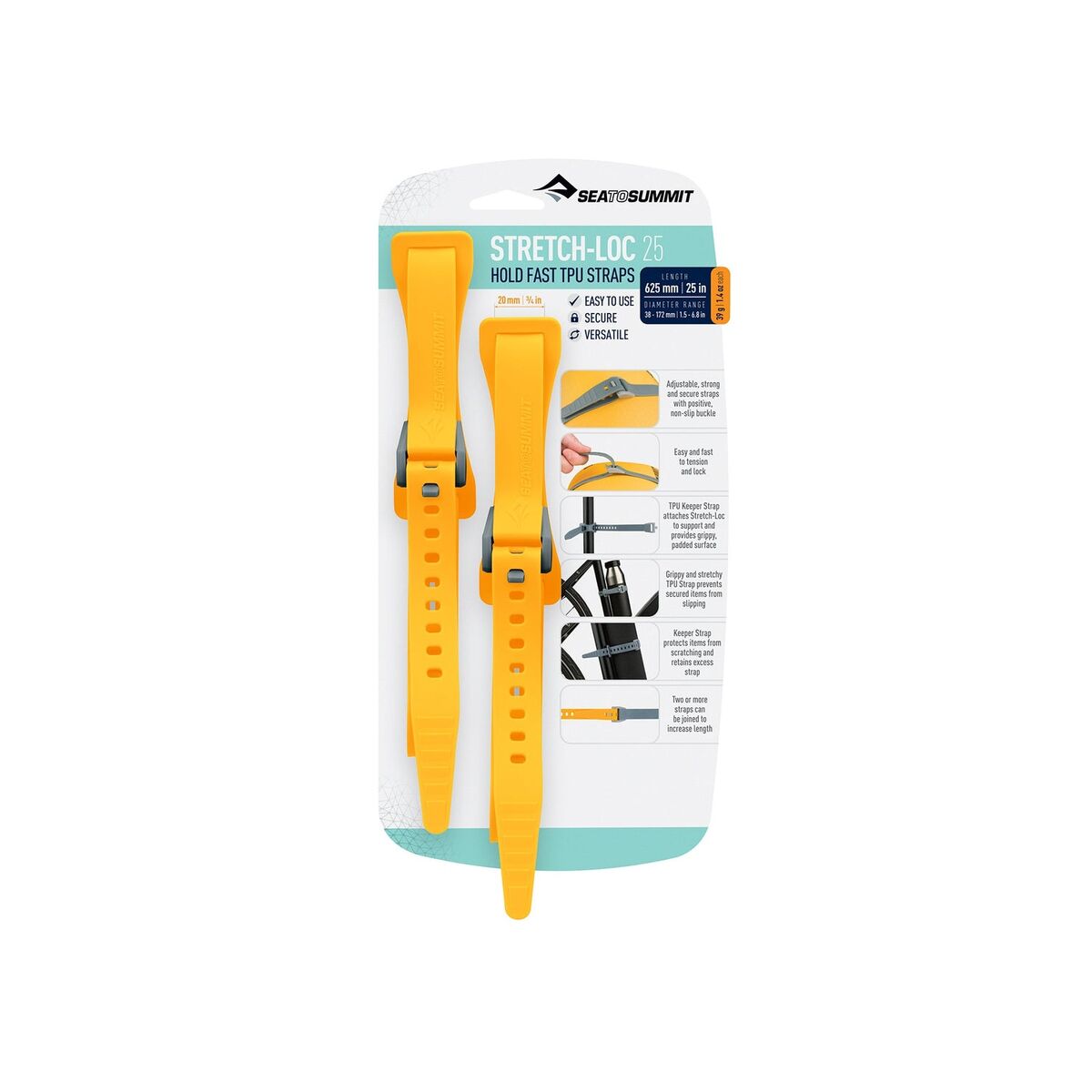 SEA TO SUMMIT Stretch-Loc 25 - [2 Pack] 20mm x 625mm Yellow