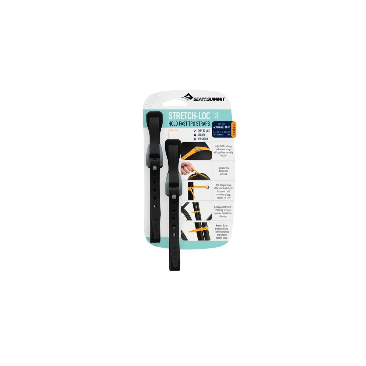 SEA TO SUMMIT Stretch-Loc 18 - [2 Pack] 12mm x 450mm Black