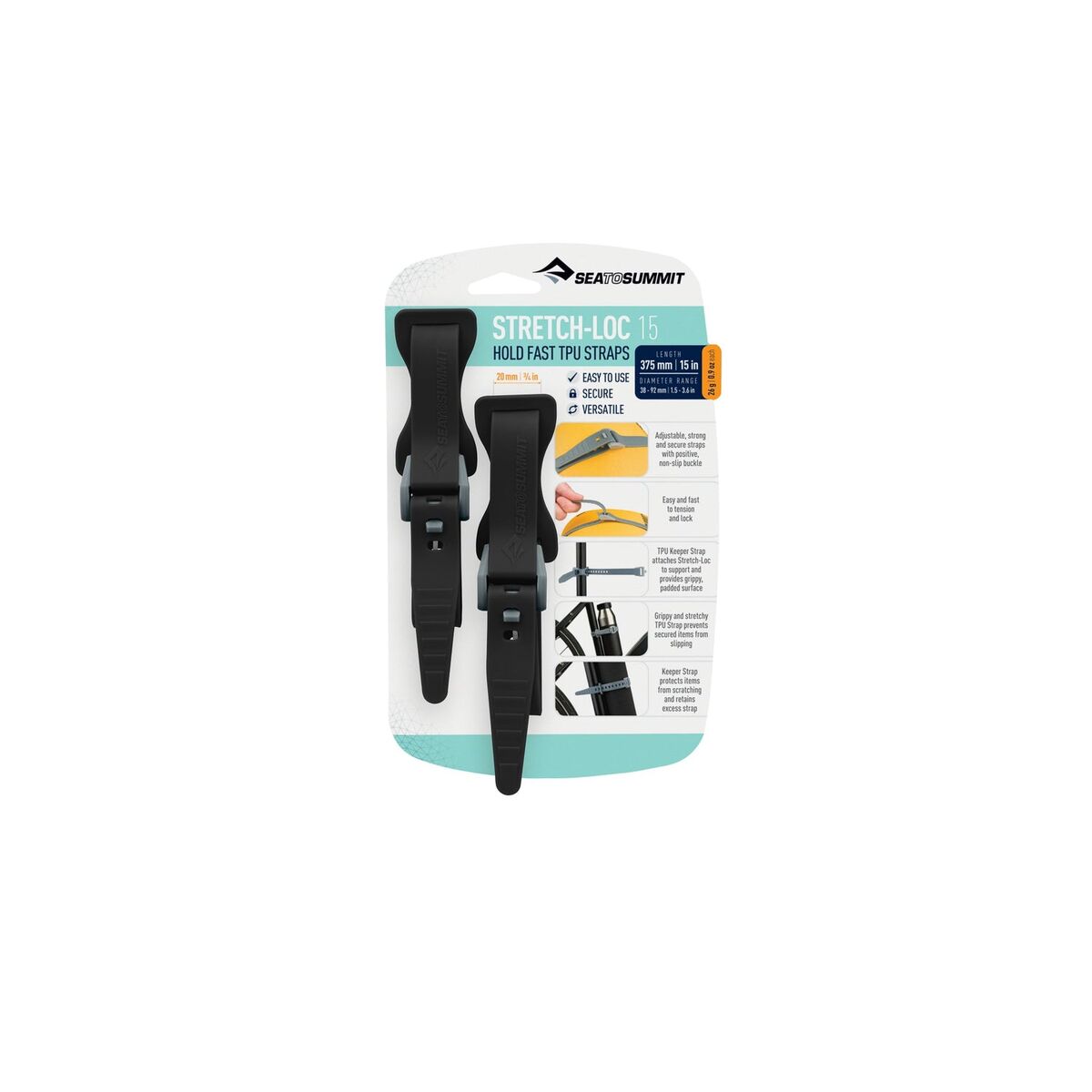 SEA TO SUMMIT Stretch-Loc 15 - [2 Pack] 20mm x 375mm Black