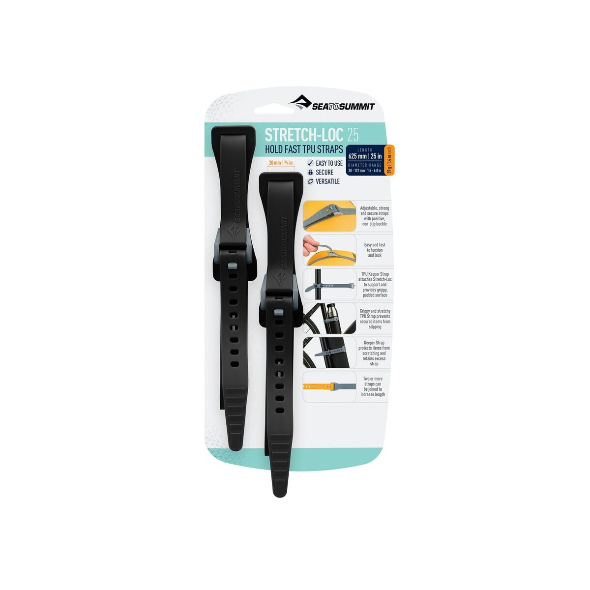 SEA TO SUMMIT Stretch-Loc 25 - [2 Pack] 20mm x 625mm Black