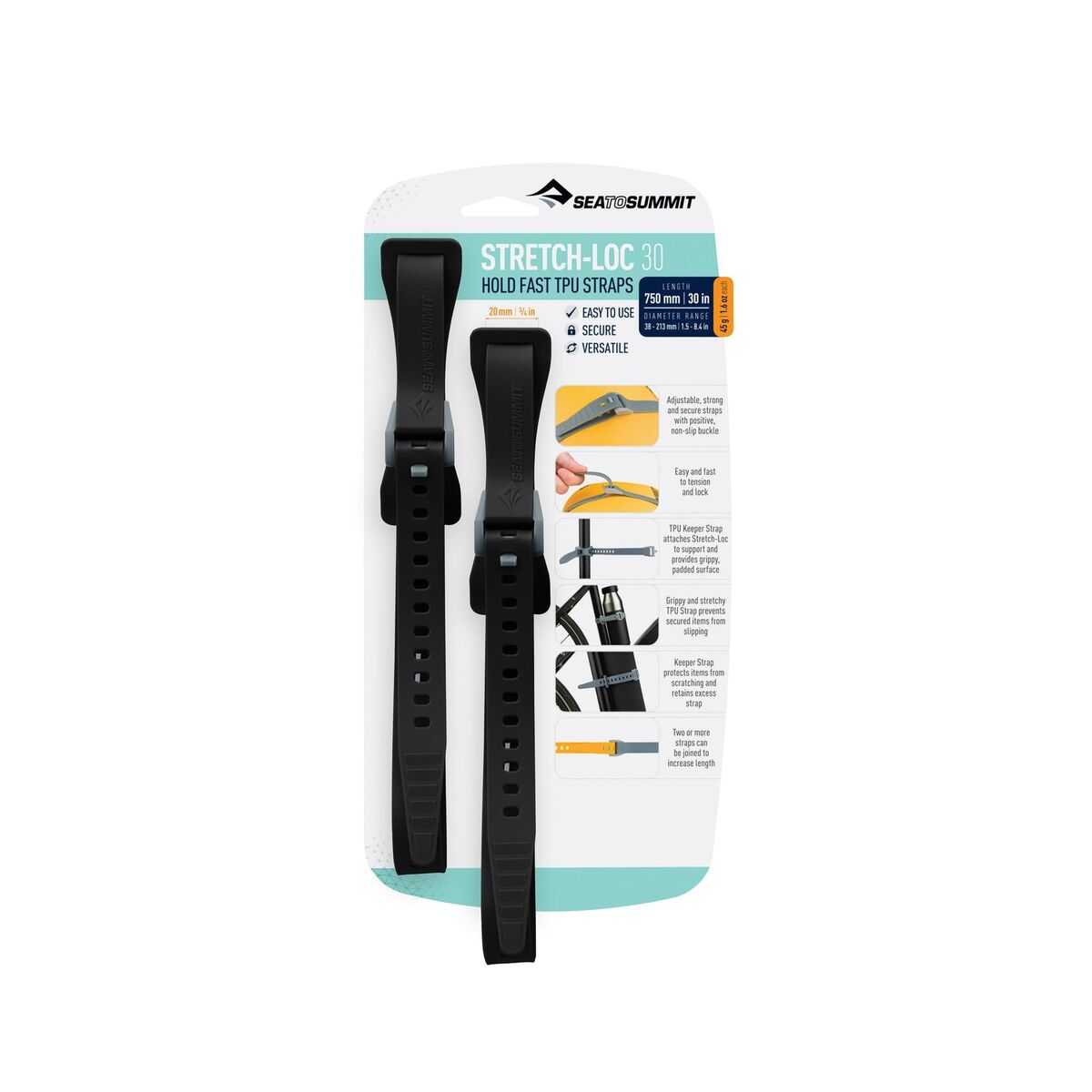 SEA TO SUMMIT Stretch-Loc 30 - [2 Pack] 20mm x 750mm Black