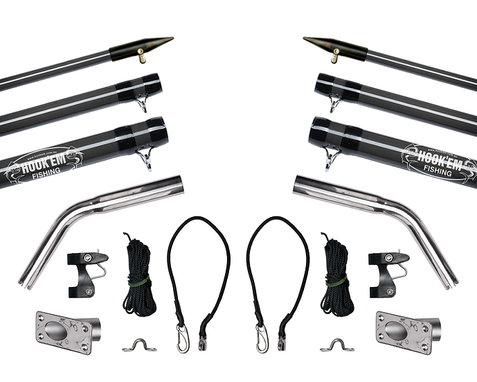 Hookem Complete Outrigger Set - Includes 2 X 4.5M (15FT) - 3 Piece Carbon Fibre Poles