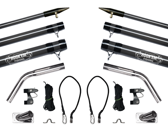 Hookem Complete Outrigger Set - Includes 2 X 6M (20FT) - 3 Piece Carbon Fibre Poles