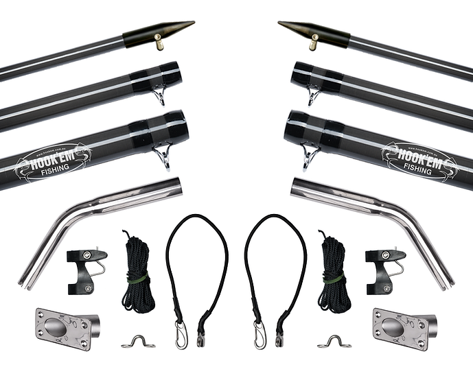 Hookem Complete Outrigger Set - Includes 2 X 6M (20FT) - 3 Piece Carbon Fibre Poles