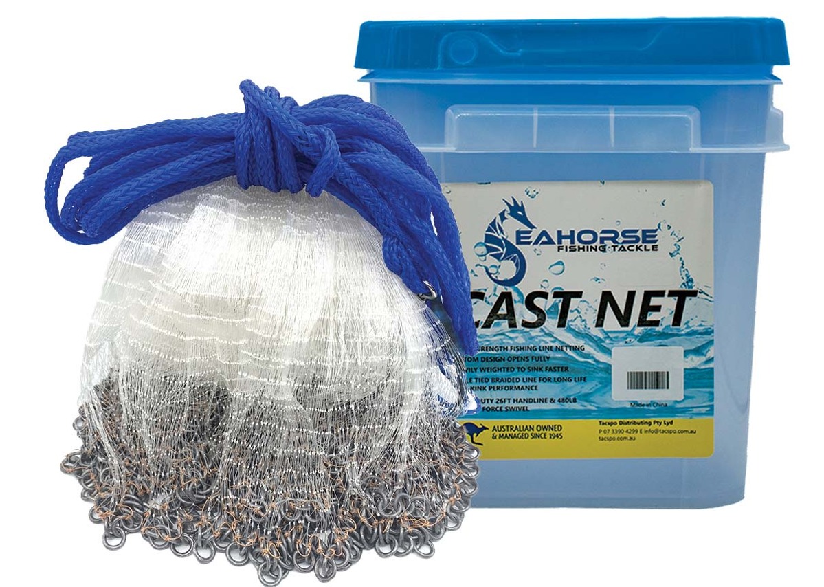 Seahorse Chain Bottom Pocket 8ft Mono Drawstring Cast Net with 3/4 Inch Mesh