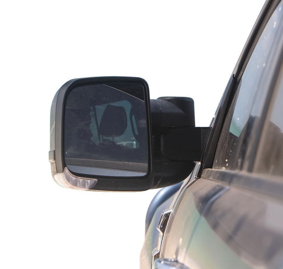 Clearview Towing Mirrors [Compact, Black, Heat, Camera, Power-Fold, Indicators Cat6, Elec] to suit Nissan Patrol Y62 Ti-L 12/2012-08/2026 w/ Snorkel