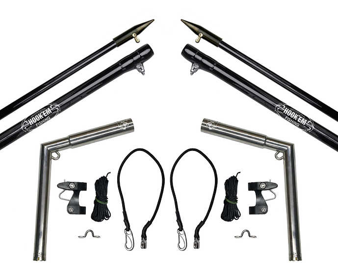 Hookem Outrigger Set - Includes 2 X 4.5M (15FT) 3 Piece Black Fibreglass Poles