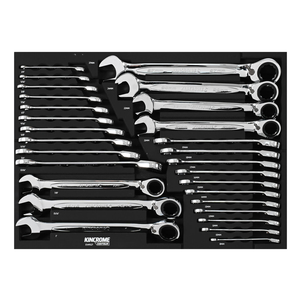 Kincrome CONTOUR 28 Piece Reverse Gear Spanners EVA Tray