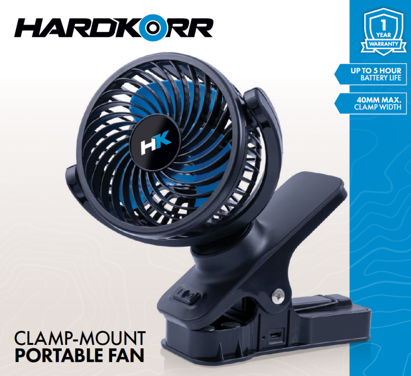 Hardkorr Portable Fan with Clamp Mount