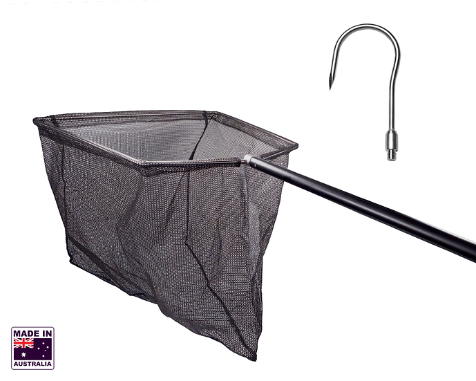Hookem Landing Net/Gaff Interchangeable Combo 8 X 85mm Head - ( 60 X 55cm) Hoop - Extra Large Enviro - 60cm Deep - 1.2M