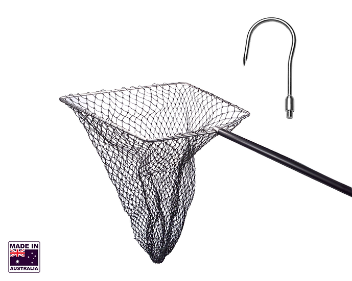 Hookem Landing Net/Gaff Interchangeable Combo 8 X 85mm Head - ( 60 X 55cm) Hoop - Large Coated Braid Heavy Duty - 1.2M