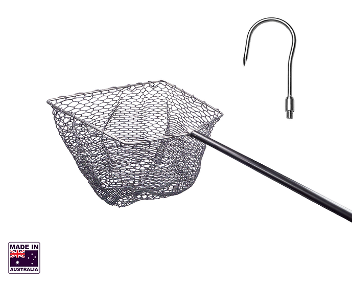 Hookem Landing Net/Gaff Interchangeable Combo 8 X 85mm Head - ( 60 X 55cm) Hoop - Extra Large Rubber - 50cm Deep - 1.2M